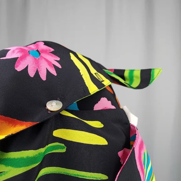 90's Vtg LABelle Button Collar Dress Multicolor Print Tie Sleeveless Midi 13 USA - Picture 7 of 12